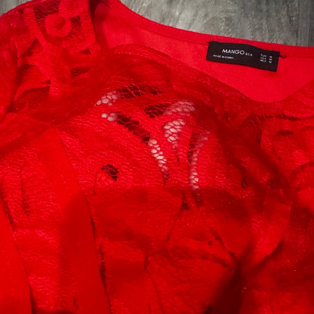 Mango Vibrant Red Lace Crop Top M - Picture 5 of 5